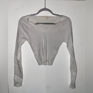 LA Hearts White Ribbed Long Sleeve V-Neck Sweater - Women’s Size Large